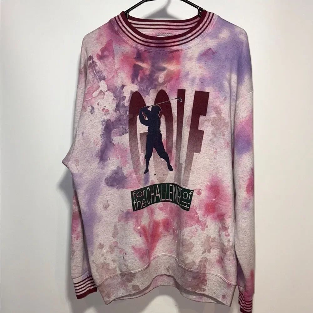 Pink and Purple Tie-Dye Sweatshirt with Ribbed Crew Neck